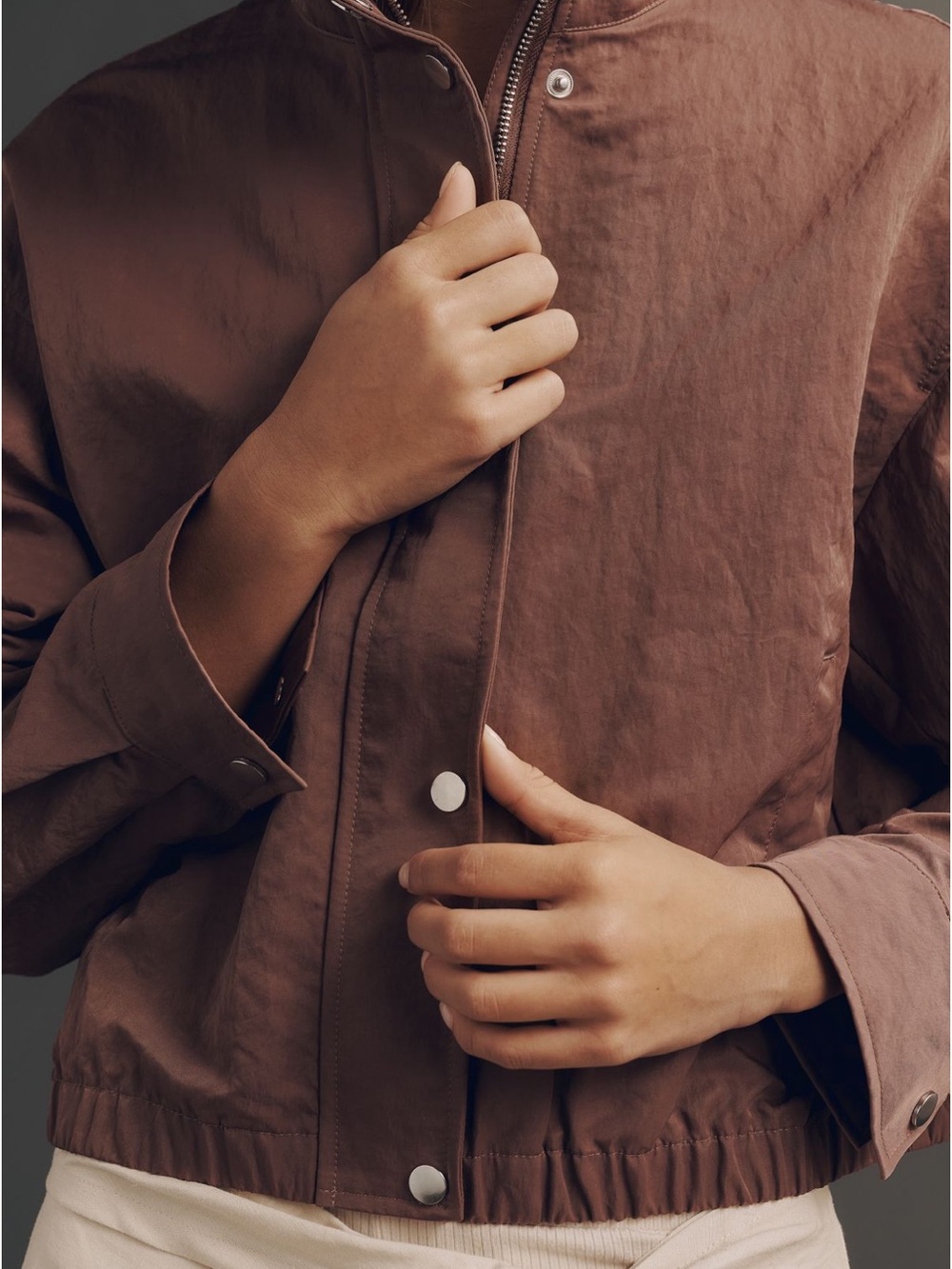 Pilcro Cohen Nylon Funnel Neck Bomber Jacket in Cocoa Size S - Picture 3 of 9